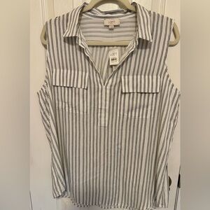 LOFT Women’s Striped White and Black Sleeveless Shirt